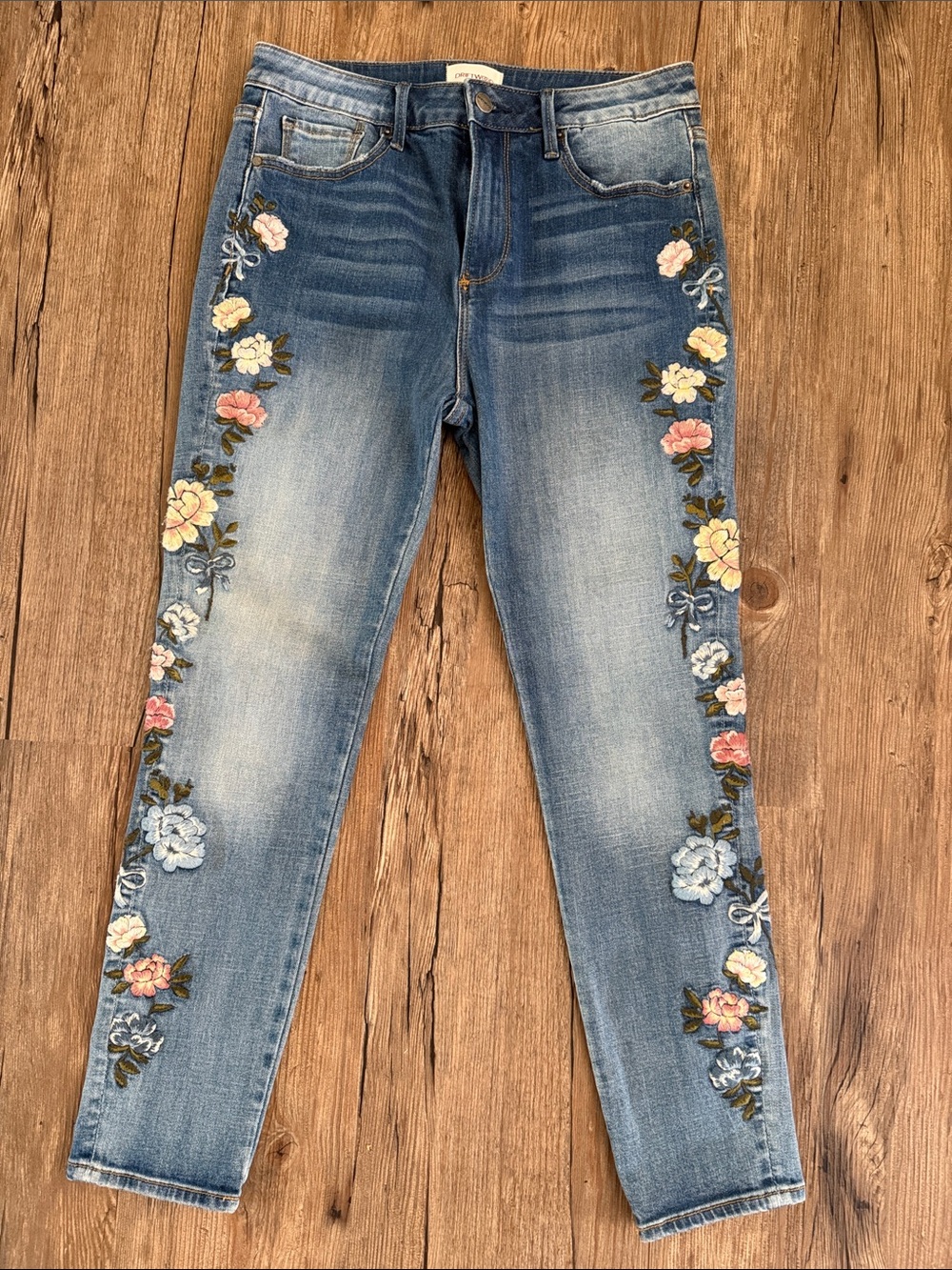 DRIFTWOOD Jackie High Rise Jeans with Floral Side Embroidery